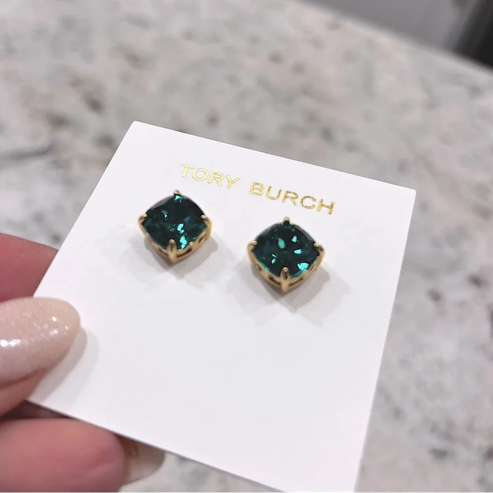 💚💚Brand New Tory TB Emerald Crystal stud earrings